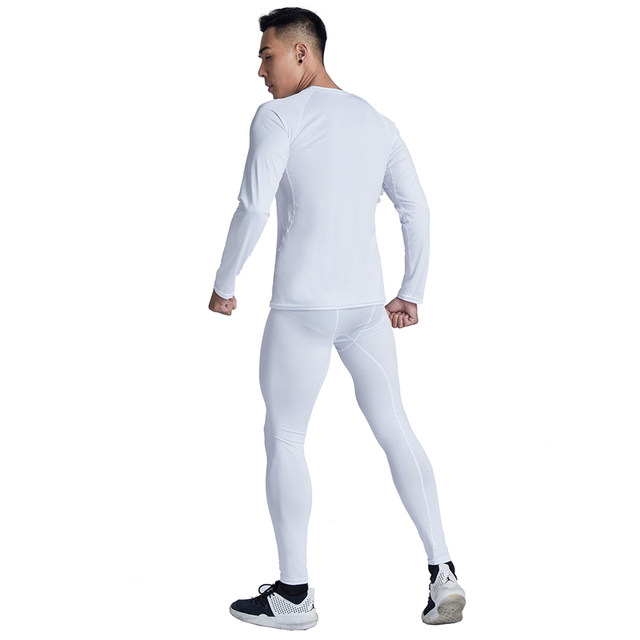 White tights suit men's fitness clothing elastic sports running training basketball football bottoming tights quick-drying