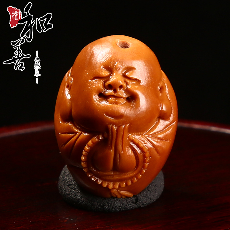 Olive core carving One heart to the Buddha Single grain olive Hu carving Small Maitreya single core single seed text Play with play