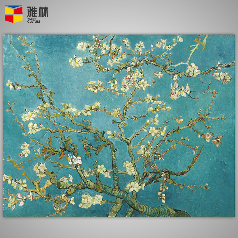 Painting core European oil painting Simple decorative landscape painting Van Gogh-blooming apricot village living room hanging painting micro spray