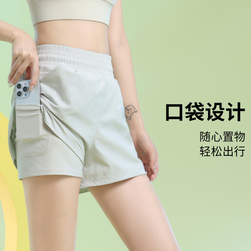 Fake Two-Piece Sports Shorts for Women, Anti-Exposure, High-Waisted, Loose-Fitting, with Pockets, Yoga Casual Pants, Fitness Shorts, Summer