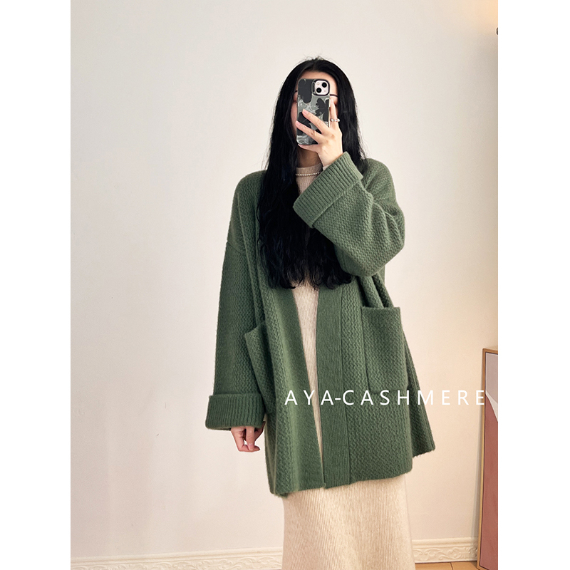 Heavy Industry Series ~ 100% Cashmere Cardigan for Women, Mid-Length, Thick Knit, V-Neck Knitted Cashmere Sweater Coat Heavy Industry Series ~ 100% Cashmere Cardigan for Women, Mid-Length, Thick Knit, V-Neck Knitted Cashmere Sweater Coat