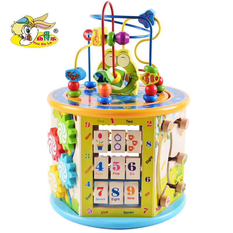 Wooden baby and toddler toy multifunctional beaded treasure chest early education beading 1-2 years old boy and girl baby gift