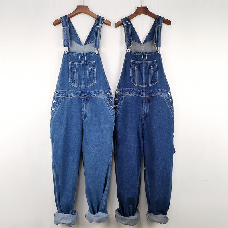American-Style Plus-Size Denim Overalls for Men, Retro Trendy Straight-Leg Casual Jumpsuit, Loose Long Pants, Unisex