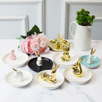 Mino Nordic Ceramic Solid Animal Deer Head Jewellery Pan Rabbit Unicorn Fire And Bird Styling Ring Containing Disc