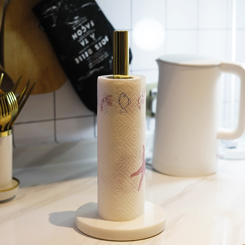 Mino Nordic design natural marble metal paper towel holder kitchen paper towel rack home roll tube toilet paper holder without punching