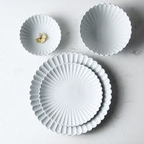 Mino Day style Chrysanthemum Pan Frosted Sublight Texture Florid ceramic Juvette Dinner Plate Sweet count heart tray