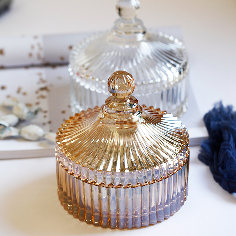 Mino Vintage brown crystal glass candy jar sugar cube jar snack jar cotton pad storage glass jar