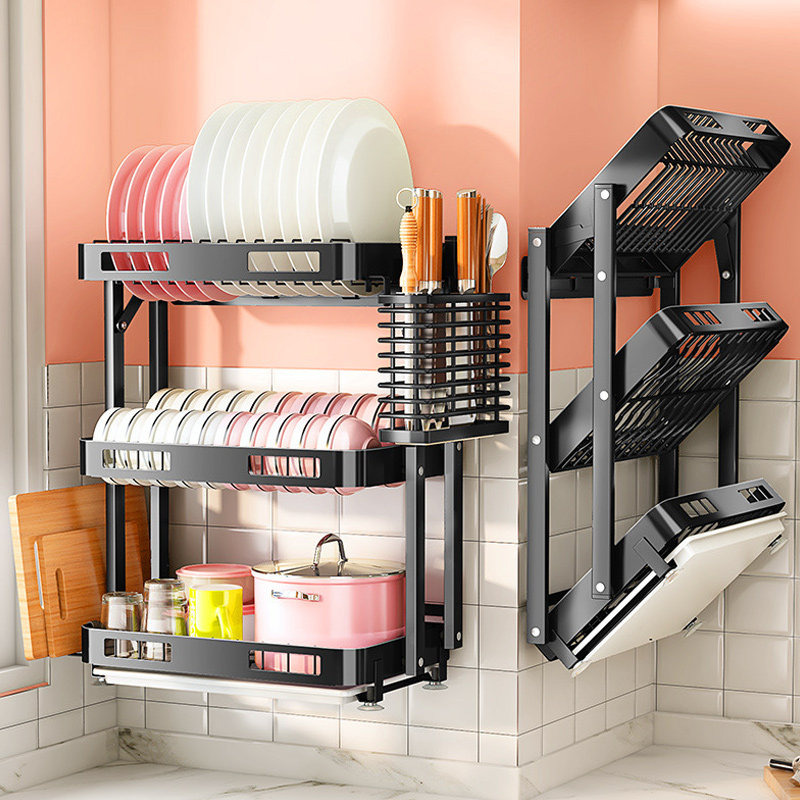 Folding stainless steel bowl drying frame wall hanging counter dishes to hold dishes to hold rack kitchen shelf nail