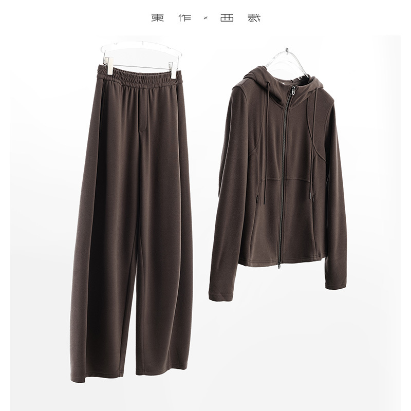 Slimming 5kg ~ Autumn and Winter Cashmere Thermal Hooded Sweatshirt Set 2026 New Casual Slimming and Flesh-Covering Two-Piece Set
