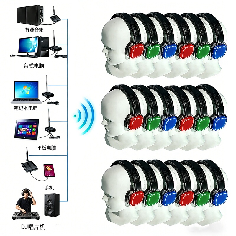 Omfox Original Factory Wholesale Silent Party Disco One-To-Many Wireless Luminous Head-Mounted Mesh Networking Headphones