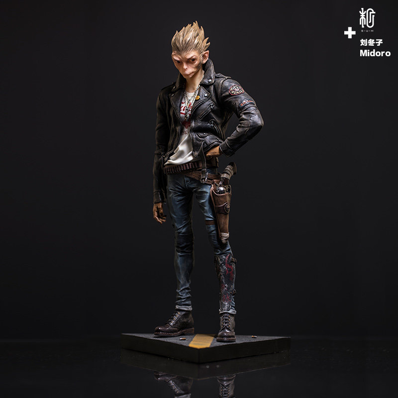 The last Craftsman｜Liu Dongzi Big Gun Motorcycle monkey Black leather white T-shirt PVC model