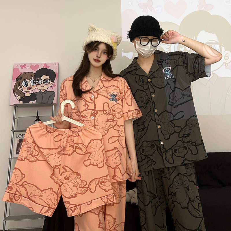 New Style Pure Cotton Pajamas That Can Be Worn Outside, Three-Piece Set for Women and Couples, Spring, Autumn and Summer, Short-Sleeved Home Clothes for Teenagers and Men
