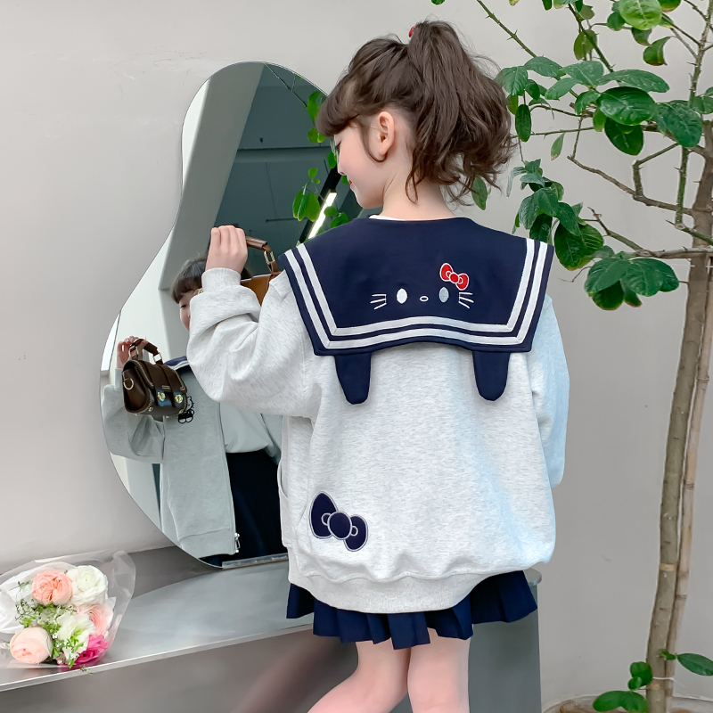 Girls' Outwear Autumn 2026 New Stylish Children's Clothing Girls' Sailor Collar Top Spring and Autumn Jacket Cardigan.