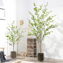 Japan ins wind simulation hanging bell false tree horse drunken wood floor large potted green planting day-style modern Nordic flower pot