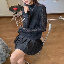 Puree sauce original solid color wild lace jacquard can be worn base shirt long sleeve T-shirt blouse women autumn and winter New