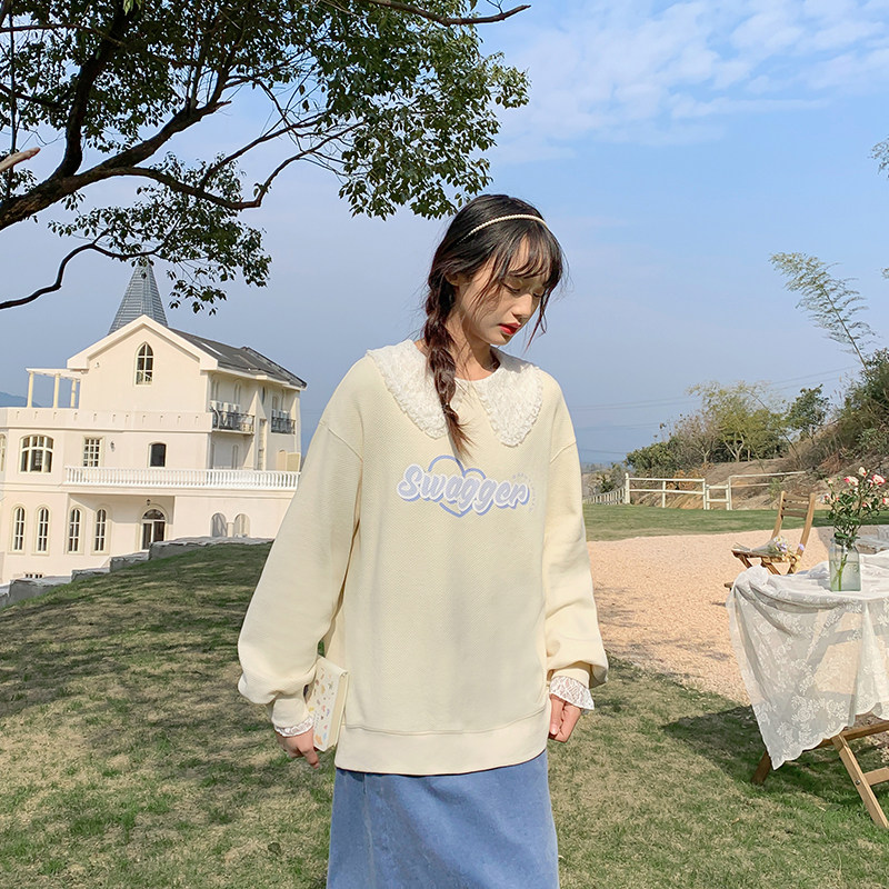 Cloth sauce original cream lemon small panes knit creamy milk yellow printed round thick cotton T women spring new