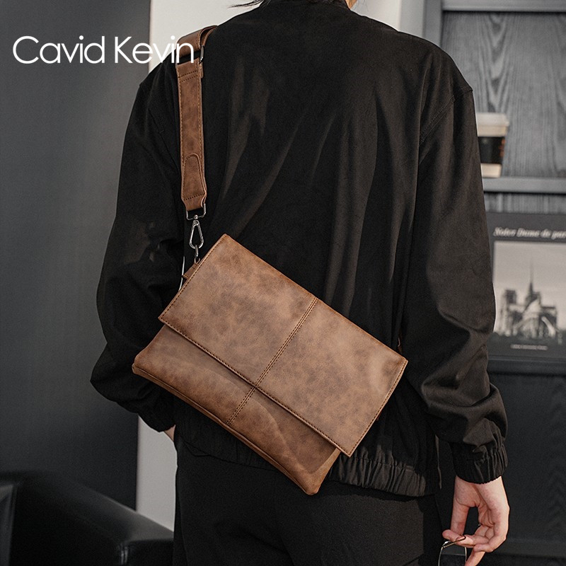 Cavid Kevin Men's Single Shoulder Backpack Pied Pied Japanese Korean Current Leisure Leather Fashion Sabbath Bag