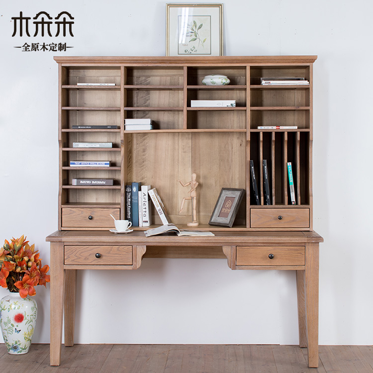 Gỗ nở tất cả các bản ghi nội thất tùy chỉnh Bàn làm việc của Mỹ với giá sách Gỗ Pháp toàn bộ nhà gỗ tùy chỉnh - Bộ đồ nội thất bàn ghế hiện đại