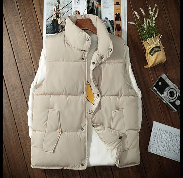 Cặp đôi vest cotton mùa thu đông 2018 phiên bản mới của Hàn Quốc cho nam và nữ đứng cổ áo vest vest ngang vai đôi vest vest hoang dã vest khoác nam