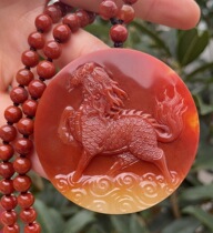 Yang Yujia Yunnan natural Huanglongyu master carving chicken red blood red color unicorn pendant round card new