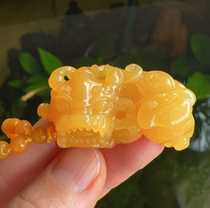 Yang Yujia Burmese natural yellow dragon jade emperor yellow ice full of yellow hand-carved Overlord Pixiu small pendant certificate