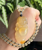 Yang Yujia Yunnan natural yellow dragon jade glass plant water plant flower carefree Buddha sweater chain pendant certificate