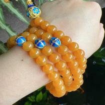 Yang Yujia Natural Burmese Yellow Dragon Jade Emperor Yellow Ice Full Color 8 9MM 108 Buddha Rosary Beads Bracelet Sweater Chain