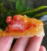 Yang Yujia Yunnan Natural Yellow Dragon Jade Fortune Longevity and Good Luck Carved Overlord Pixiu Pendant Certificate New