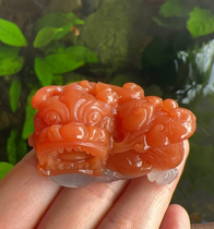Yang Yujia Yunnan natural yellow dragon jade rouge red pretty color ice species finely carved Overlord Pixiu hand toy pendant certificate new