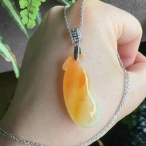 Yang Yujia Yunnan natural yellow dragon jade Xiaoheishan ice seed old material three-dimensional fu melon 925 silver buckle chain pendant certificate