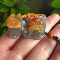 Yang Yujia Yunnan natural yellow dragon jade ice species Fu Lu Shou three color gold sand old material Overlord Pixiu small pendant certificate