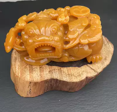 Yang Yu-Home natural Burma Huanglong jade carving Emperor Huang man se overlord brave ornaments certificate New