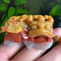 Yang Yujia Natural Yellow Dragon Jade Fortune Luxu and Longevity Three Color Carved Overlord Pixiu Hand Play Pendant Certificate New Product