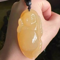 Yang Yujia Yunnan natural yellow dragon jade ocean smoke river ice yellow big belly free Buddha pendant to send mother and elders certificate new