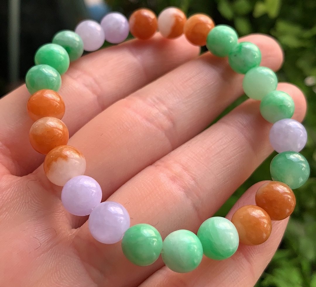 Yang Yujia Myanmar Natural A Goods Emerald Red Yellow Emerald Green Three Colors 7 5MM Lady's Bracelet Certificate Flower