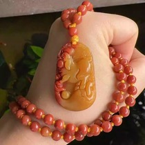 Yang Yujia natural yellow dragon jade emperor yellow chicken blood red good luck head zodiac pig pendant certificate bead chain new product