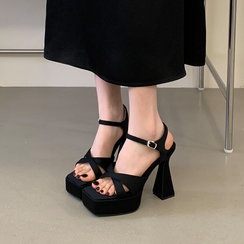 2026 New Style One-Strap Thick-Soled Sandals for Women, Summer Chunky Heel Waterproof Platform Height-Increasing Super High-Heeled Sandals