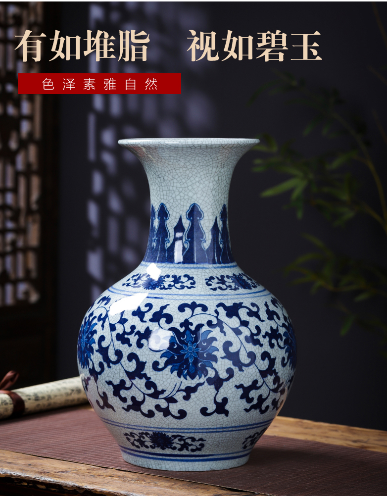 Jingdezhen porcelain ceramic large blue and white porcelain vase guanyao new Chinese style household furnishing articles archaize sitting room adornment