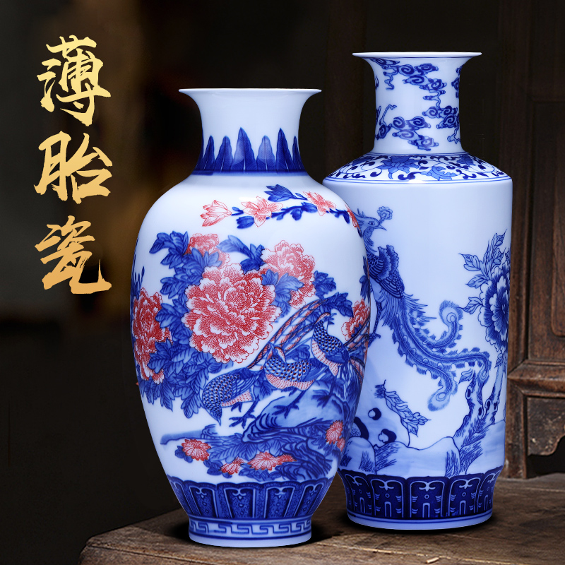 Jingdezhen ceramics archaize the qing hand - made painting of flowers and blue and white porcelain vases, flower arranging furnishing articles of Chinese style household decorations