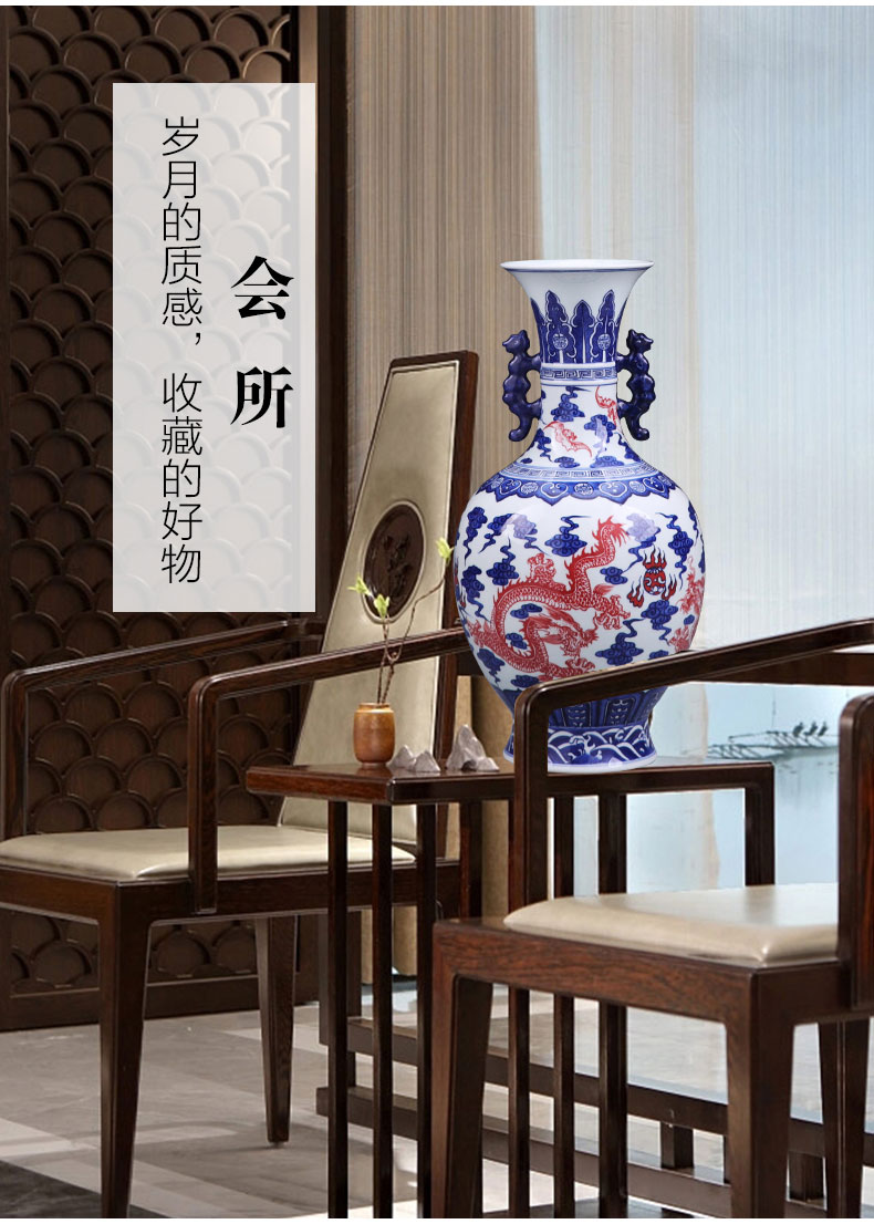 Jingdezhen ceramics glaze color hand - made of blue and white porcelain vase is placed under the new Chinese style household flower arrangement sitting room adornment