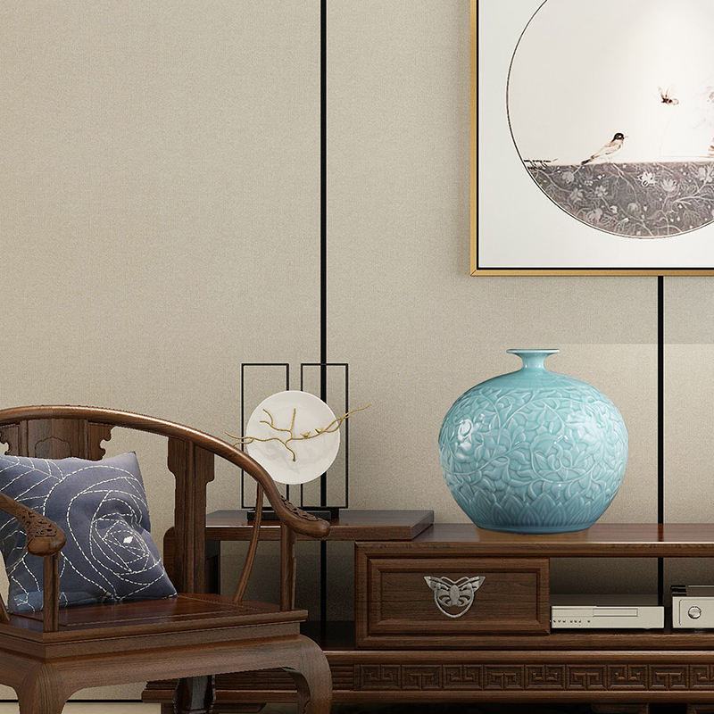 Jingdezhen ceramics green glaze vase manual embossment furnishing articles of modern Chinese style is contracted sitting room flower arranging household act the role ofing is tasted