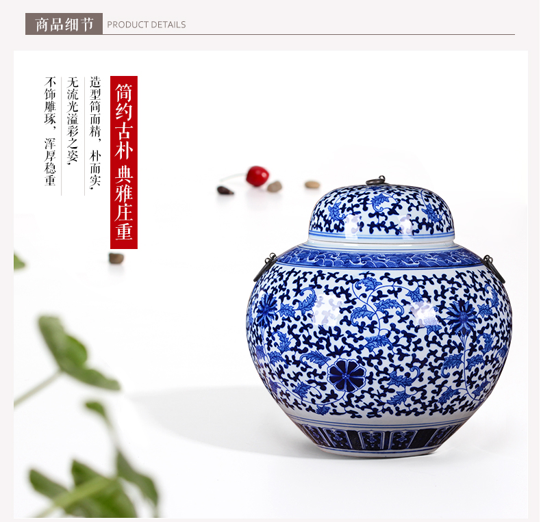 Blue and white porcelain of jingdezhen ceramics storage tank with cover large caddy fixings Chinese style home sitting room adornment is placed