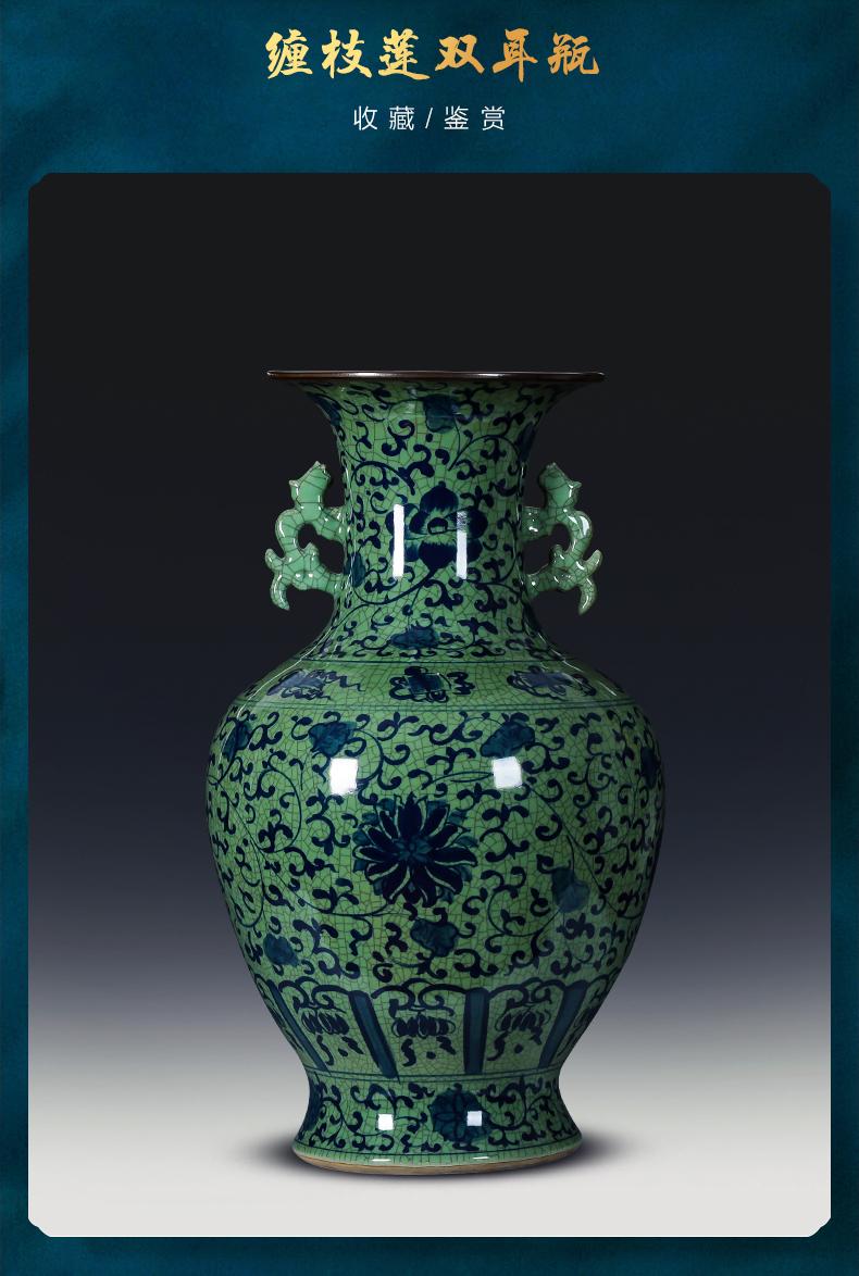 Jingdezhen porcelain ceramic hand - made archaize large ground of blue and white porcelain vase furnishing articles of new Chinese style household ornaments