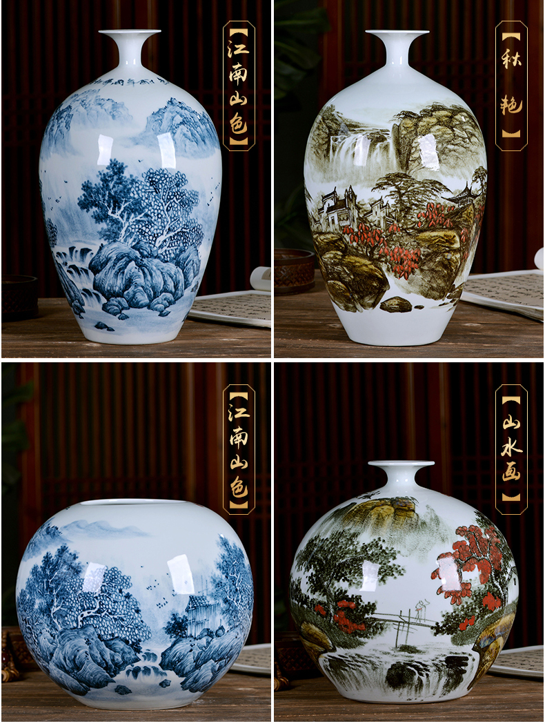 Jingdezhen ceramics hand - made scenery blue and white porcelain vase furnishing articles of Chinese style household act the role ofing is tasted, the sitting room TV cabinet decoration