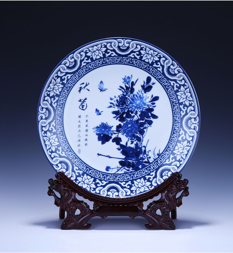 Blue and white porcelain of jingdezhen ceramics decoration plate hanging dish name plum by home sitting room adornment handicraft furnishing articles