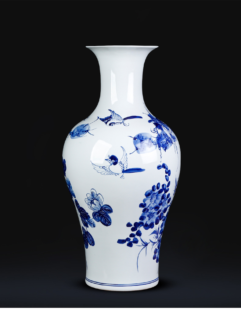 Jingdezhen ceramics hand - made archaize large blue and white porcelain vase sitting room ground study of new Chinese style household furnishing articles