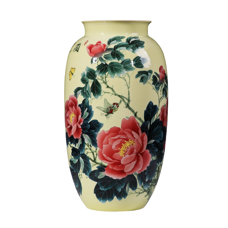 Jingdezhen ceramics hand - made peony pastel large idea gourd bottle high ground vases, home furnishing articles