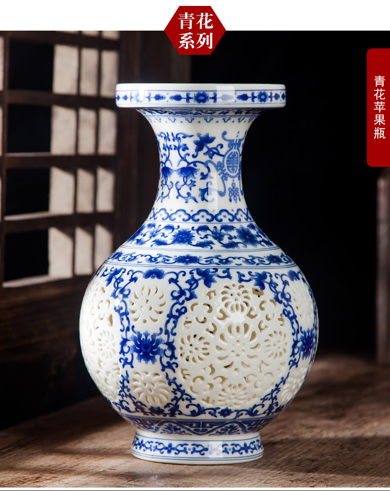 Jingdezhen ceramics vase furnishing articles creative hollow out blue and white porcelain flower arranging home wine ark of I sitting room adornment