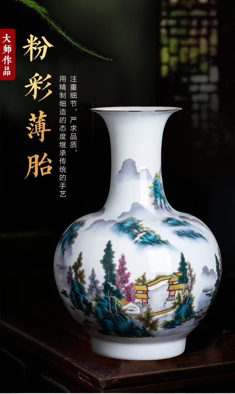 Jingdezhen ceramics pastel landscape in new living room TV cabinet decoration of Chinese style household furnishing articles porcelain vase