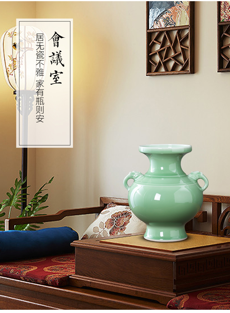 Jingdezhen ceramics green glaze vase restoring ancient ways furnishing articles of Chinese style is contracted household living room TV ark adornment arranging flowers